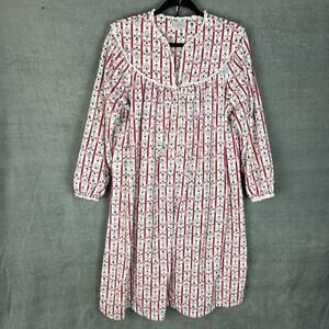 Lanz Of Salzburg Nightgown Womens Medium White Floral Tyrolean Cottage Comfort